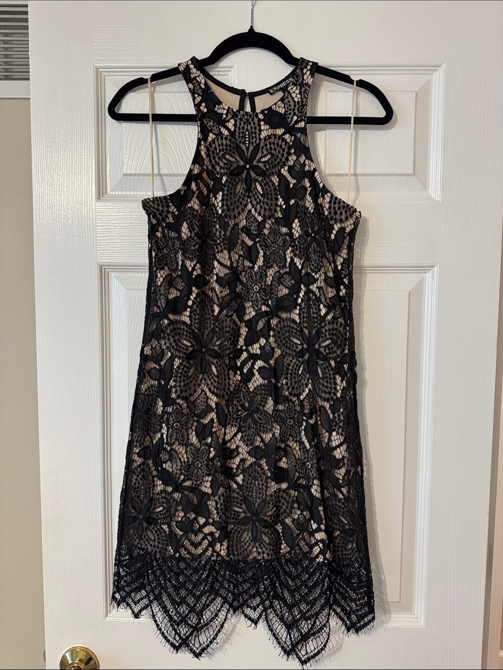 Express Black Lace Mini Dress with Nude Lining
